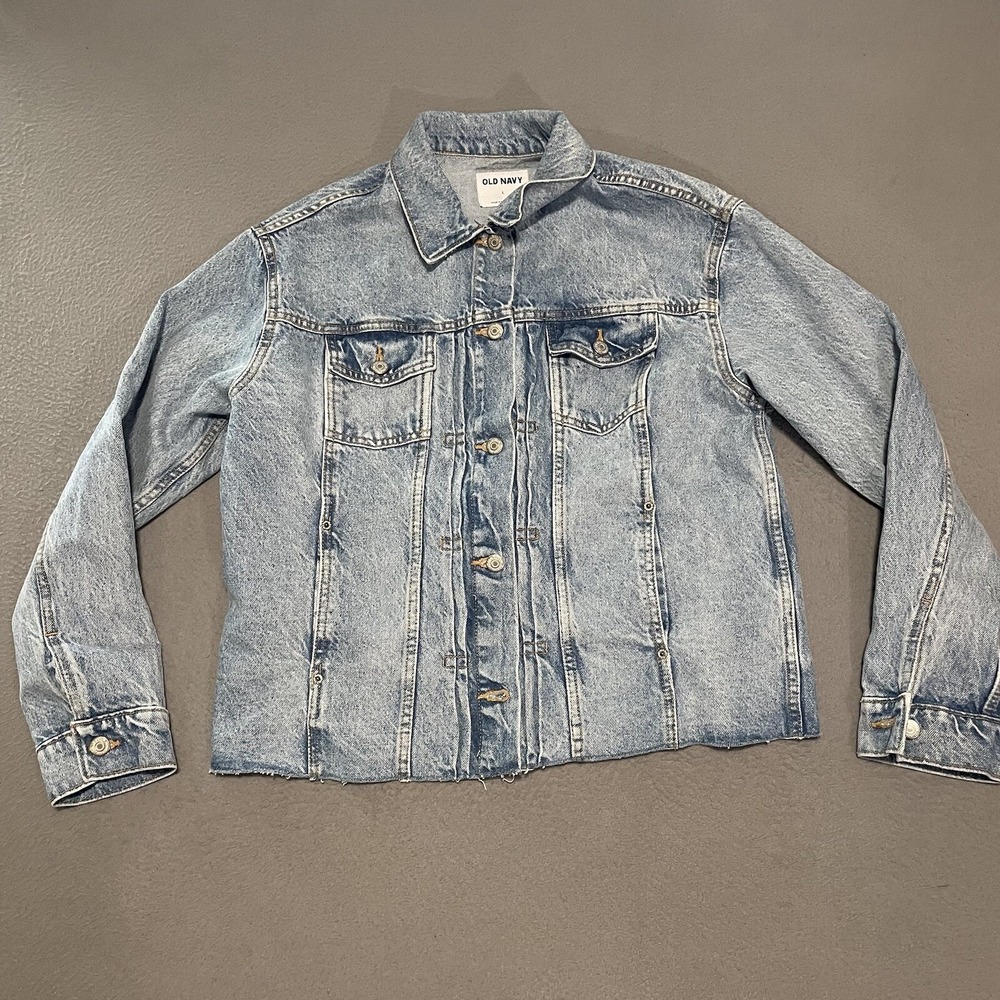 Old Navy Jean Jacket Womens Size large Blue Denim long sleeve Button Cowgirl Y2K